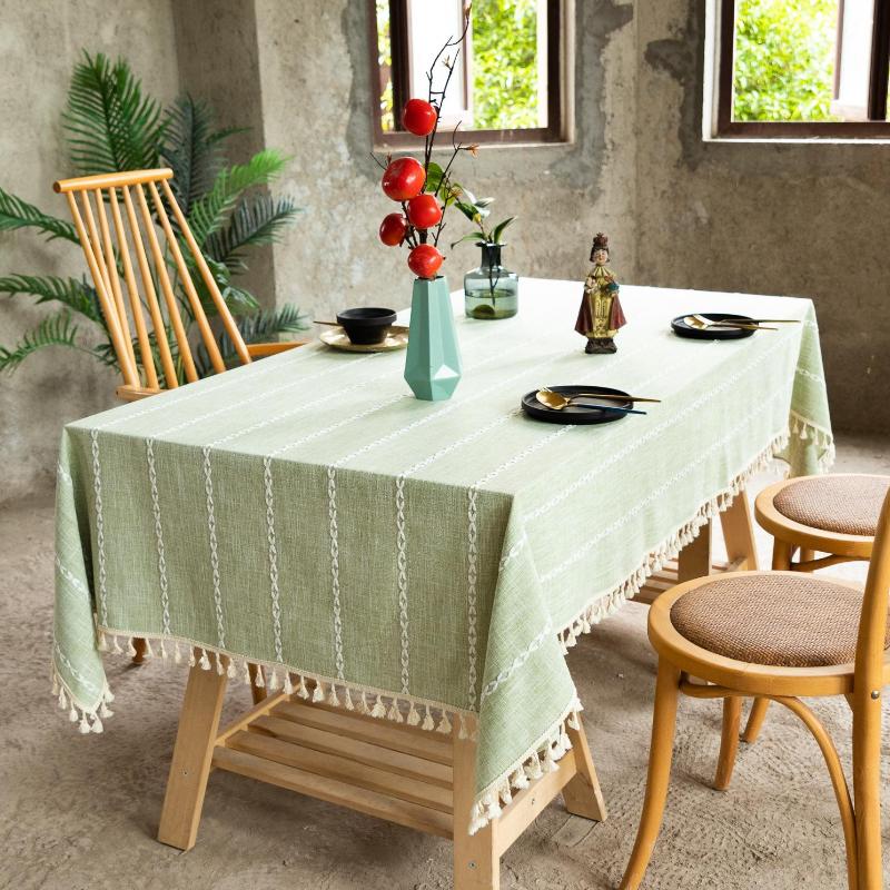 A Vintage Rustic Tablecloth Set (Wrinkle-Resistant, with Fringe Trim And Embroidered Design) Suitable for Dining Rooms, Kitchens, And Living Areas | Summer Collection | Ideal Christmas Gift | Dimensions: 60\