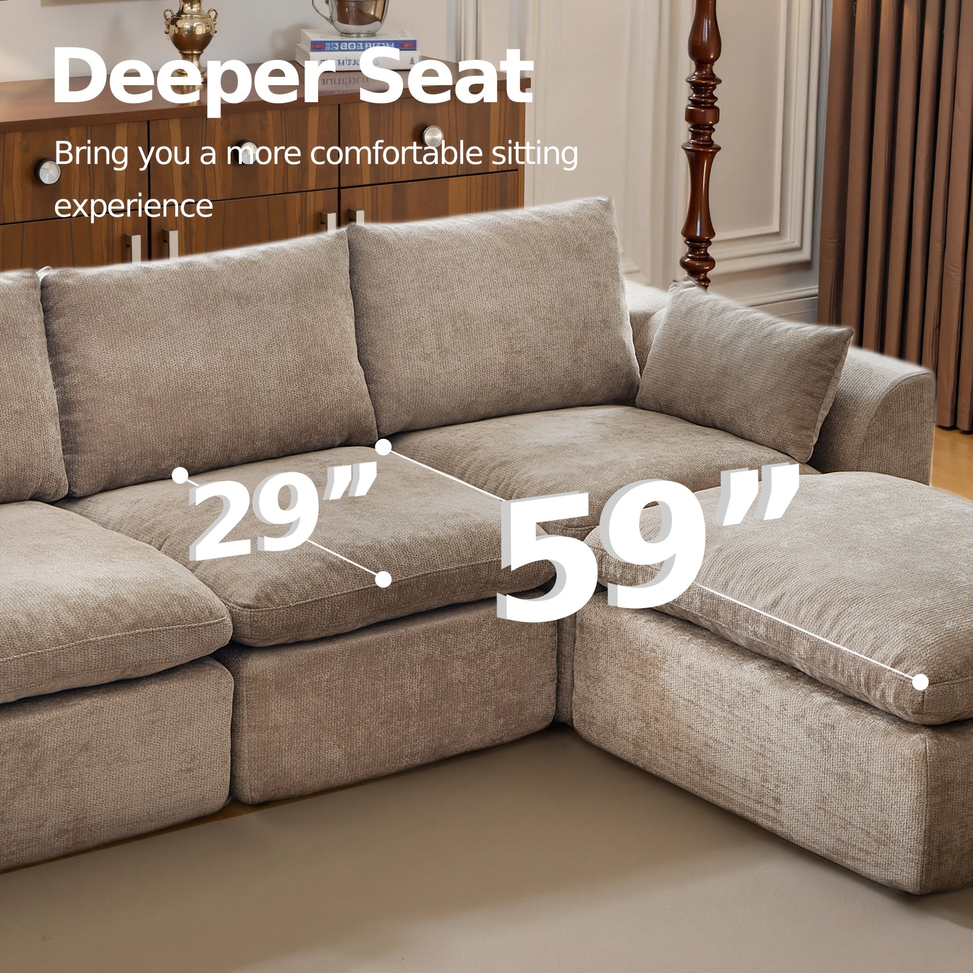 Boneless Sectional Couch Cloud Sofa With Ottoman, Modular Memory Foam Couches For Living Room, Large L Shaped Modern 3 Seater Floor Sofa Set, No Assembly, Comfy Deep Seats | Adjustable Backrest, Deep Seat, High-Resilience Foam
