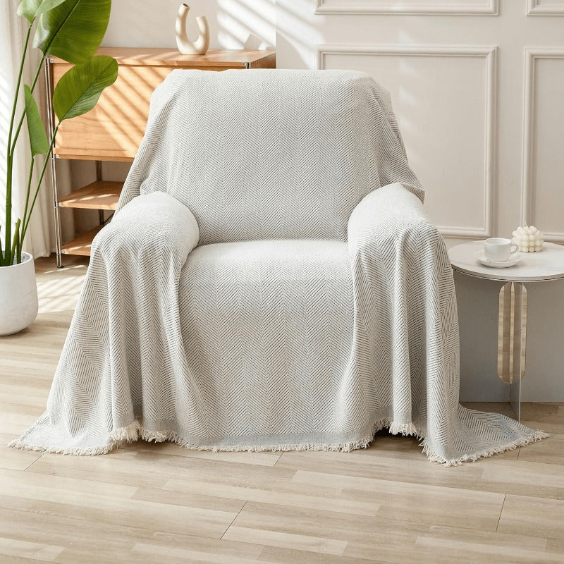 Compatible for 3-Seater, Single, Double, 4-Seater & Sofa Covers - Washable Bohemian Fringed Sectional Couch Cover Suitable for Dogs & Pets, Soft Furniture Protector Cover for Living Room, Fits Most Sofas