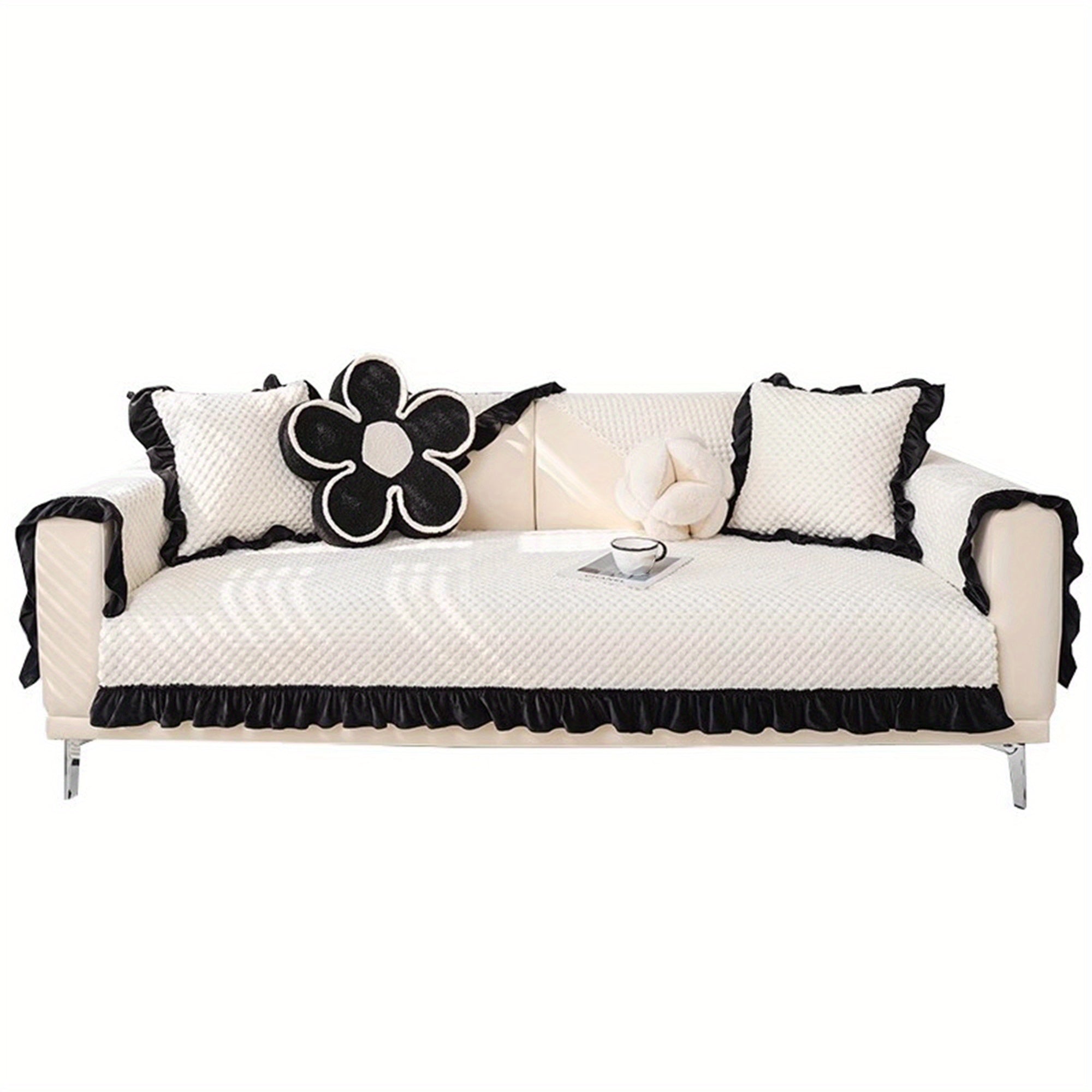 Vintage Ruffled Sofa Slipcover French Style Non-Slip Washable Decorative Couch Covers Furniture Protector for Pets Kids