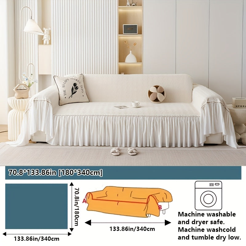 1pc of Creamy Soft And Comfortable Sofa Towel, Nordic Easy Modern Style Chenille Four Seasons Universal Solid Color Sofa Cover Blanket, Diamond Lattice Traditional Geometric Pattern, French Skirt Lace Edge Design, Non-Slip, Suitable for Bedroom