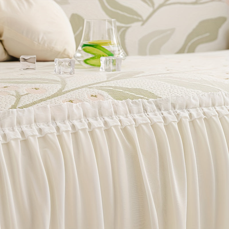 1pc of Premium Chenille Sofa Cover, Featuring Botanical Floral Patterns with Skirt-style Embellishments. This One-piece Full-coverage Non-slip Sofa Slipcover Offers a Design Suitable for All Seasons. Ideal for Bedroom and Living Room