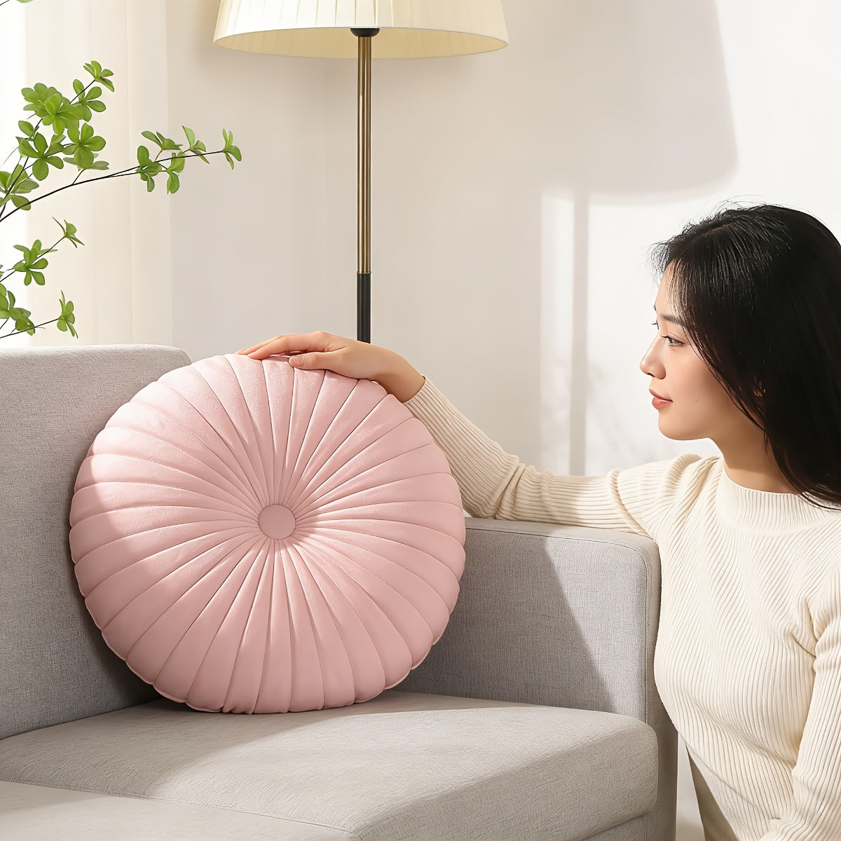 1pc Pink Round Throw Pillow, Nordic Modern Style, Simple Design, Sofa, Bed, Floating, Chair Cushion, Durable and Easy to Take Care Of, Bay Window Floor Seat Futon Decoration, First Choice for Gifts