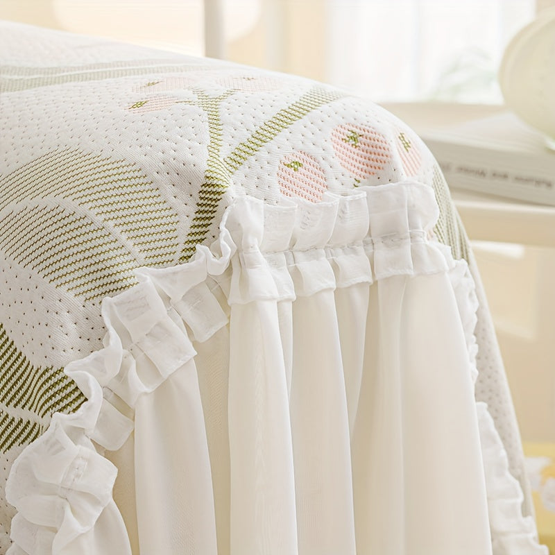 1pc of Premium Chenille Sofa Cover, Featuring Botanical Floral Patterns with Skirt-style Embellishments. This One-piece Full-coverage Non-slip Sofa Slipcover Offers a Design Suitable for All Seasons. Ideal for Bedroom and Living Room