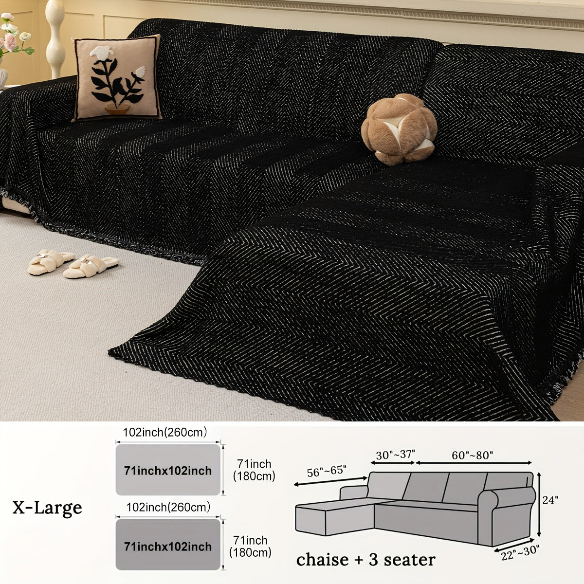 2pcs Jacquard Half-Velvet Easy Striped Sofa Cover with Tassel Decoration, Suitable for Use in Autumn And Winter, Independent Sofa Protector, Integrated Full-Cover Sofa Cover, Applicable for Bedroom, Living Room, Office, And Home Decor