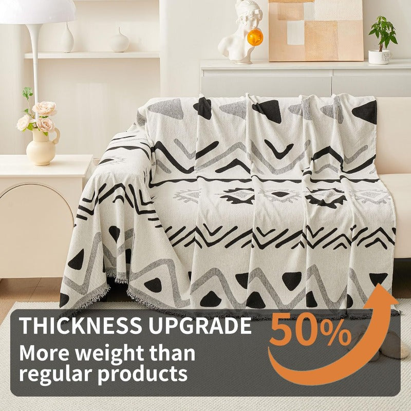 Compatible for 3-Seater, Single, Double, 4-Seater & Sofa Covers - Washable Bohemian Fringed Sectional Couch Cover Suitable for Dogs & Pets, Soft Furniture Protector Cover for Living Room, Fits Most Sofas