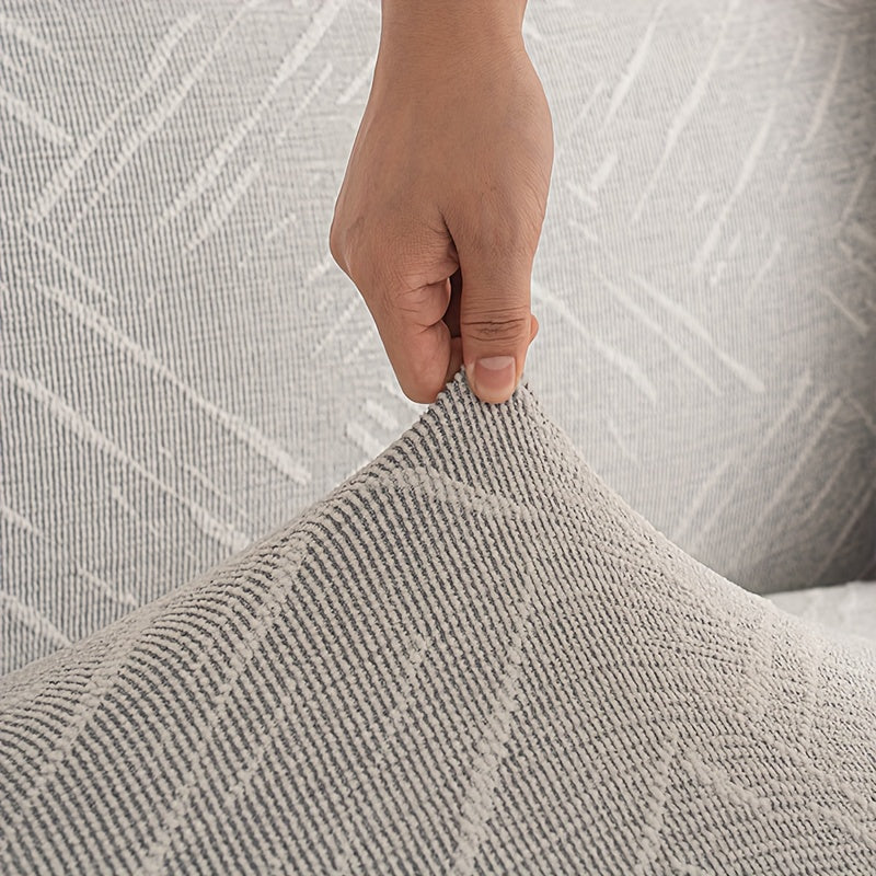A 2pcs Set of Modern Minimalist Sofa Covers with Matching Pillow Covers, Featuring Geometric Striped Patterns. They Are Elastic, Non-Slip, Durable, Made of Chenille, Suitable for All Seasons, Pet-Friendly, And Perfect for Living Room Sofa Decoration