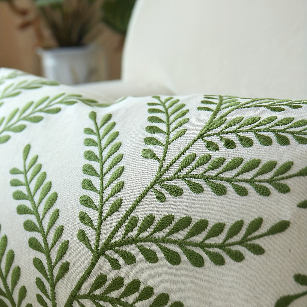 Leaf Embroidered Pillow Leaf Embroidered Throw Pillow | 1pc with Insert, 18*18in 20*12in, Rustic Style, Polyester Filling, Linen Cover, Four Seasons General Square Decorative Pillow Cushion, Suitable for Living Room, Bedroom, Couch Sofa, Home Decor