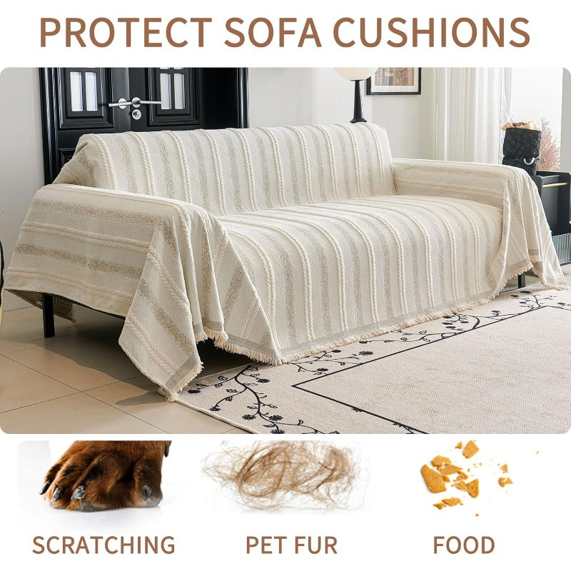 Non-Slip Sofa Cover Compatible for Dogs & Pet Furniture Protector - Cream White Chenille Jacquard Sofa Cushion Cover, Hand Washable Oversized Couch Slipcover for 2\u002F3-Seater Sofas (71\
