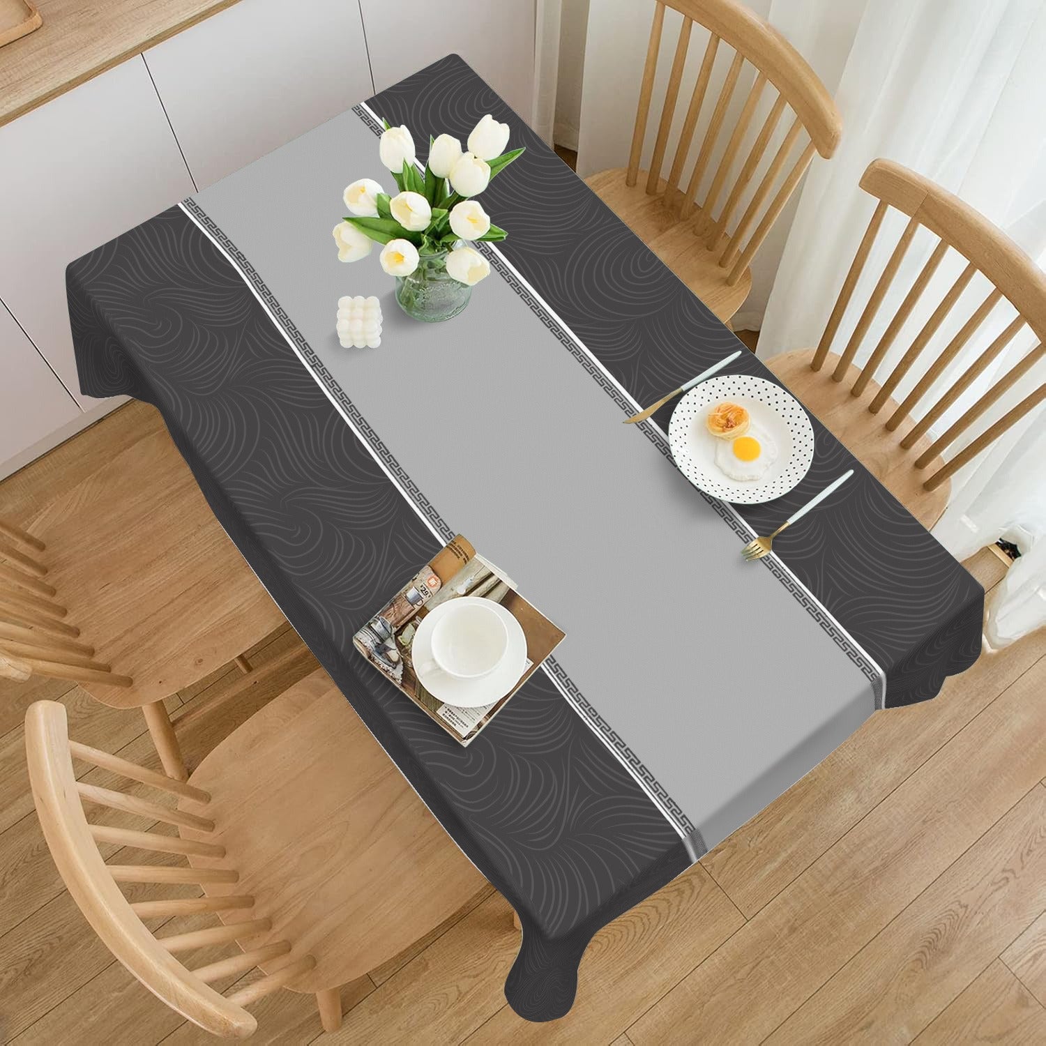 1pc Modern Minimalist Ripple Tablecloth | Elegant Design, Rectangular, Polyester, Easy-Clean, Durable, Suitable for All-Season Use, Neutral Color, Fits Dining Table, Ideal for Christmas, Valentines, New Year Decor