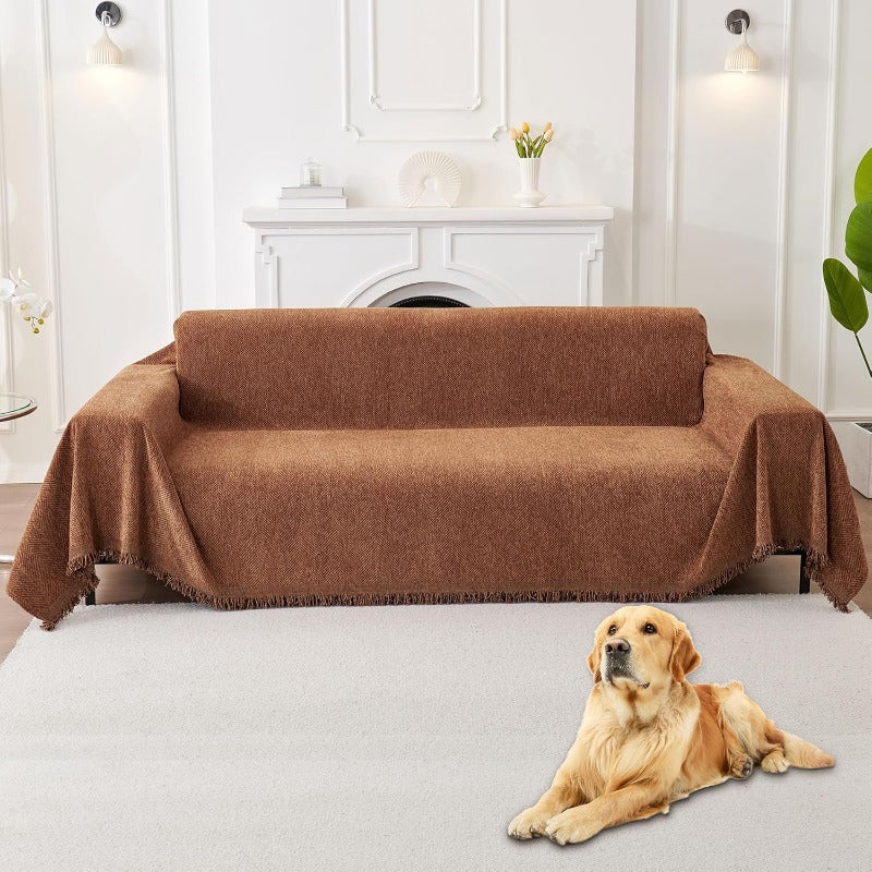 Compatible for 3-Seater, Single, Double, 4-Seater & Sofa Covers - Washable Bohemian Fringed Sectional Couch Cover Suitable for Dogs & Pets, Soft Furniture Protector Cover for Living Room, Fits Most Sofas