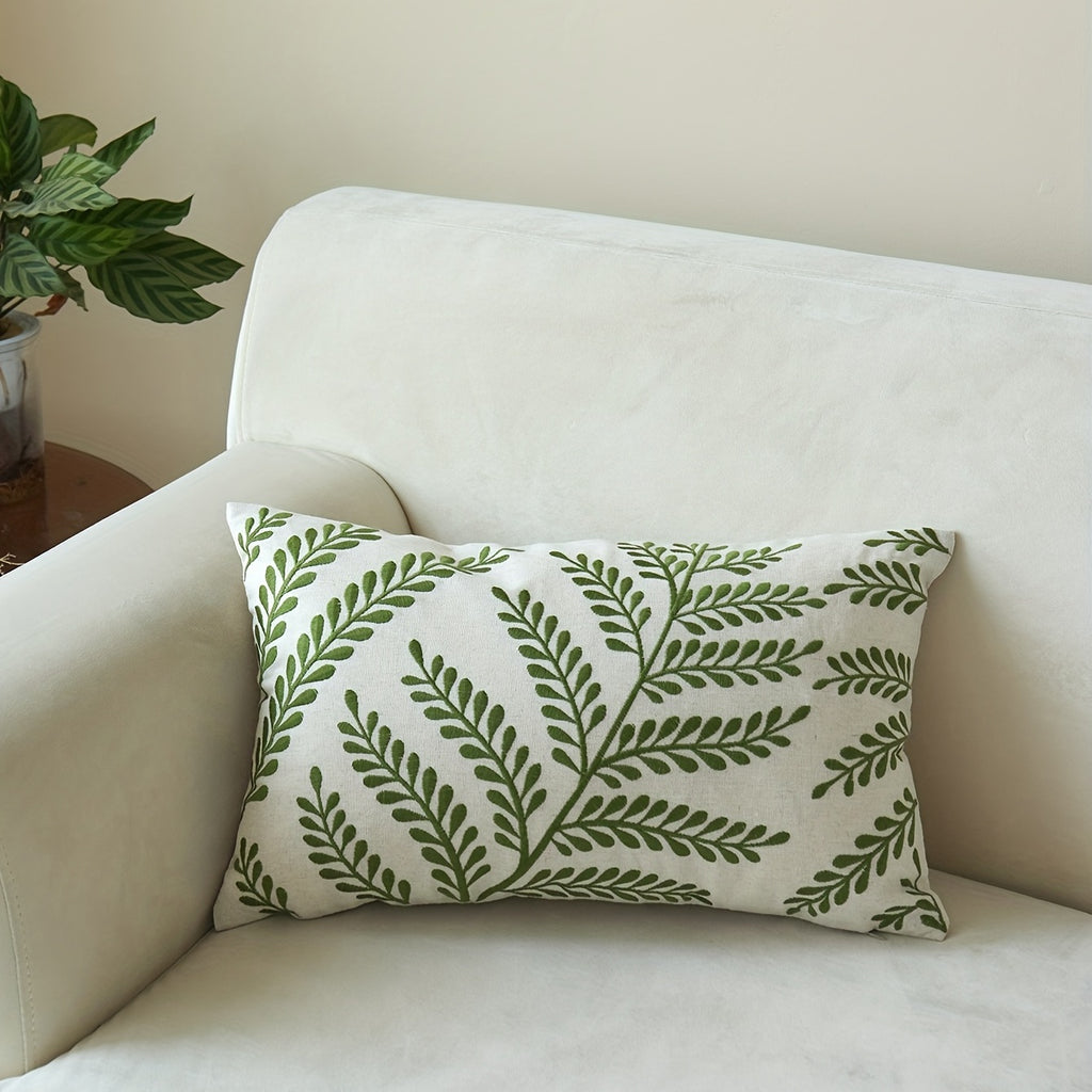 Leaf Embroidered Pillow Leaf Embroidered Throw Pillow | 1pc with Insert, 18*18in 20*12in, Rustic Style, Polyester Filling, Linen Cover, Four Seasons General Square Decorative Pillow Cushion, Suitable for Living Room, Bedroom, Couch Sofa, Home Decor