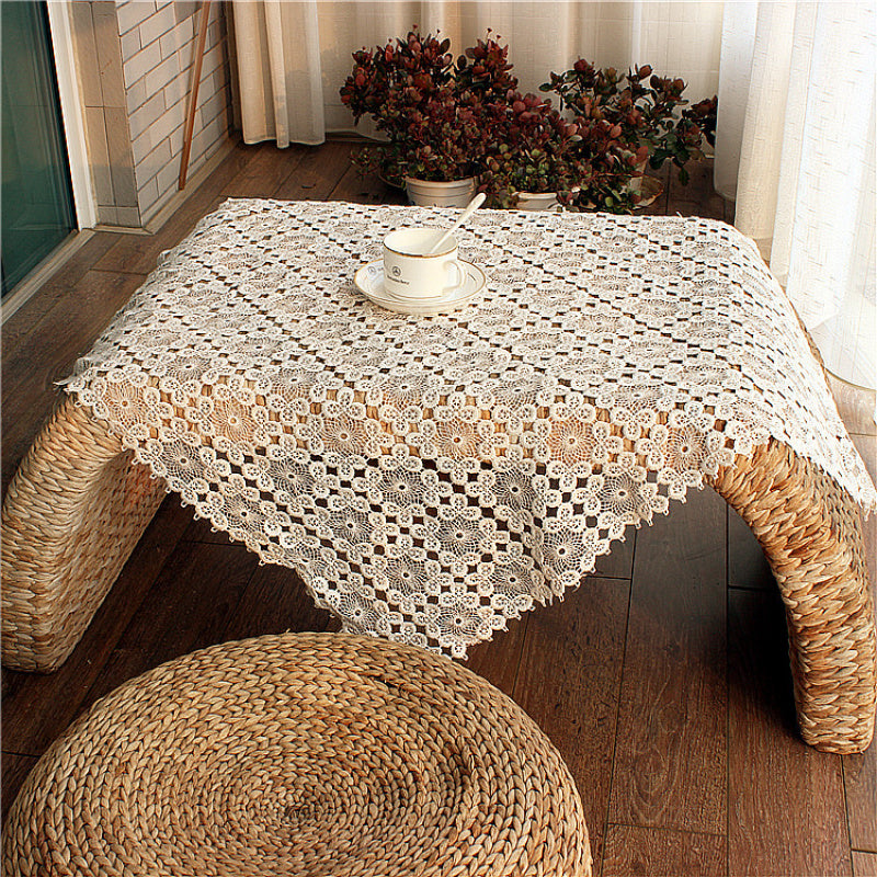 Water-Soluble Nightstand Cover, Easy Hollowed-Out Embroidered Coffee Table Cloth