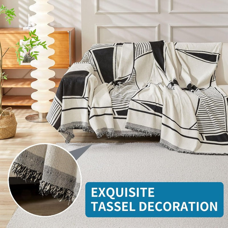 Compatible for 3-Seater, Single, Double, 4-Seater & Sofa Covers - Washable Bohemian Fringed Sectional Couch Cover Suitable for Dogs & Pets, Soft Furniture Protector Cover for Living Room, Fits Most Sofas