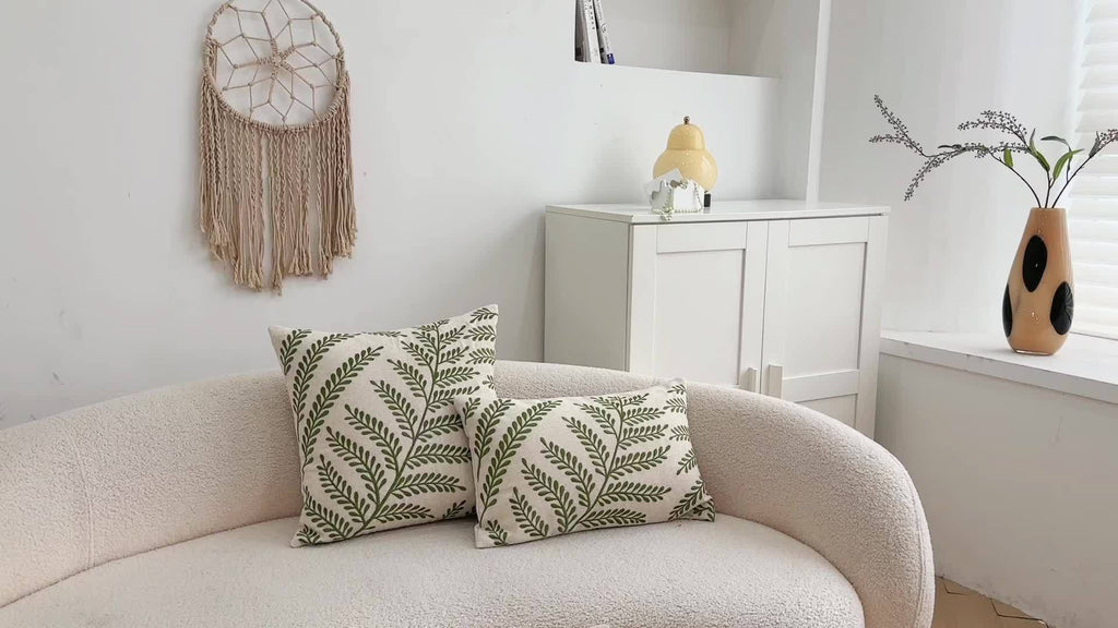 Leaf Embroidered Pillow Leaf Embroidered Throw Pillow | 1pc with Insert, 18*18in 20*12in, Rustic Style, Polyester Filling, Linen Cover, Four Seasons General Square Decorative Pillow Cushion, Suitable for Living Room, Bedroom, Couch Sofa, Home Decor