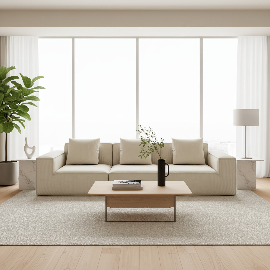 118-Inch Modular Sectional Sofa That Can Be Transformed Into an Oversized Sofa Bed. Comes with a Free Sofa Cover Set, Featuring Flexible Configurations And Soft Corduroy Velvet Fabric for a Three-Person Arrangement