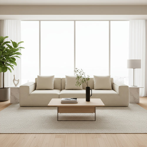 118-Inch Modular Sectional Sofa That Can Be Transformed Into an Oversized Sofa Bed. Comes with a Free Sofa Cover Set, Featuring Flexible Configurations And Soft Corduroy Velvet Fabric for a Three-Person Arrangement