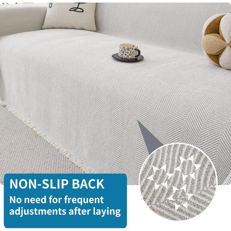 Compatible for 3-Seater, Single, Double, 4-Seater & Sofa Covers - Washable Bohemian Fringed Sectional Couch Cover Suitable for Dogs & Pets, Soft Furniture Protector Cover for Living Room, Fits Most Sofas