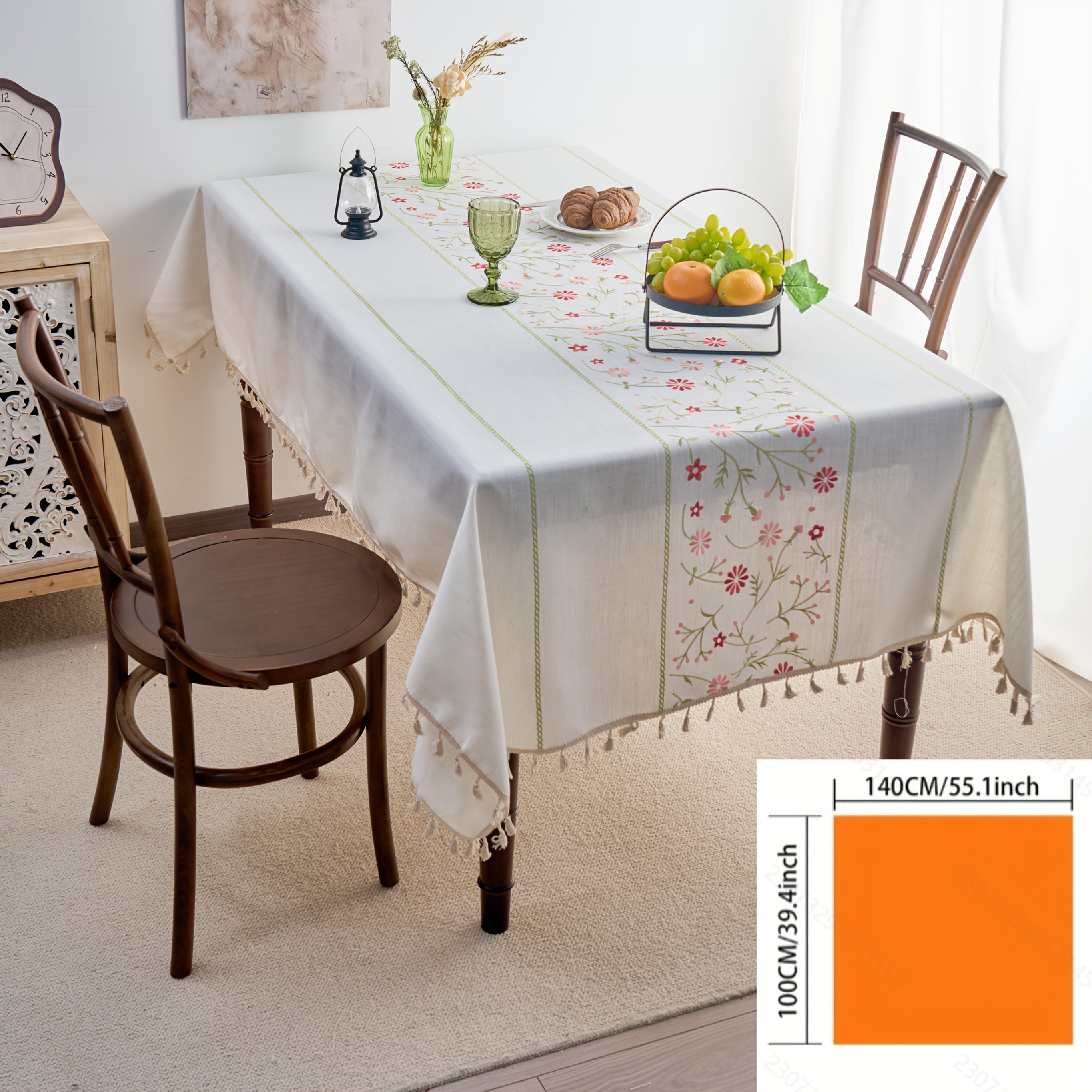 1pc Pink Small Flower Embroidery Tablecloth French Aesthetic Minimalist Style Kitchen Decoration Tablecloth Rectangular Coffee Table TV Cabinet Cover Perfect for Restaurant Living Room Dining Table Decoration Holiday Party Birthday Party Home Decora