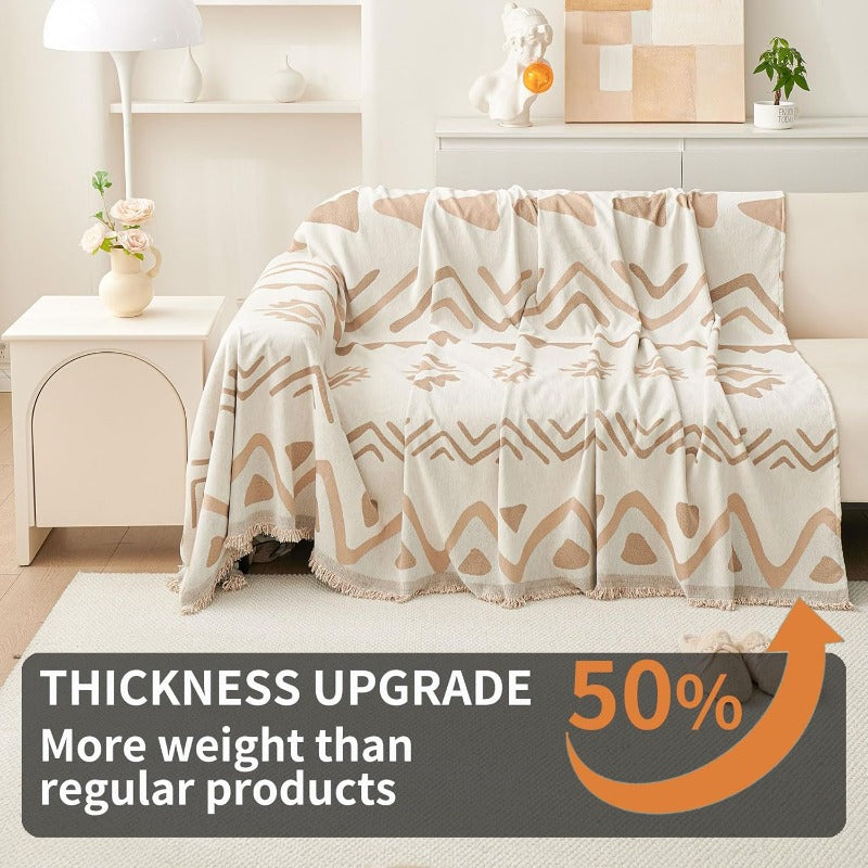 Compatible for 3-Seater, Single, Double, 4-Seater & Sofa Covers - Washable Bohemian Fringed Sectional Couch Cover Suitable for Dogs & Pets, Soft Furniture Protector Cover for Living Room, Fits Most Sofas