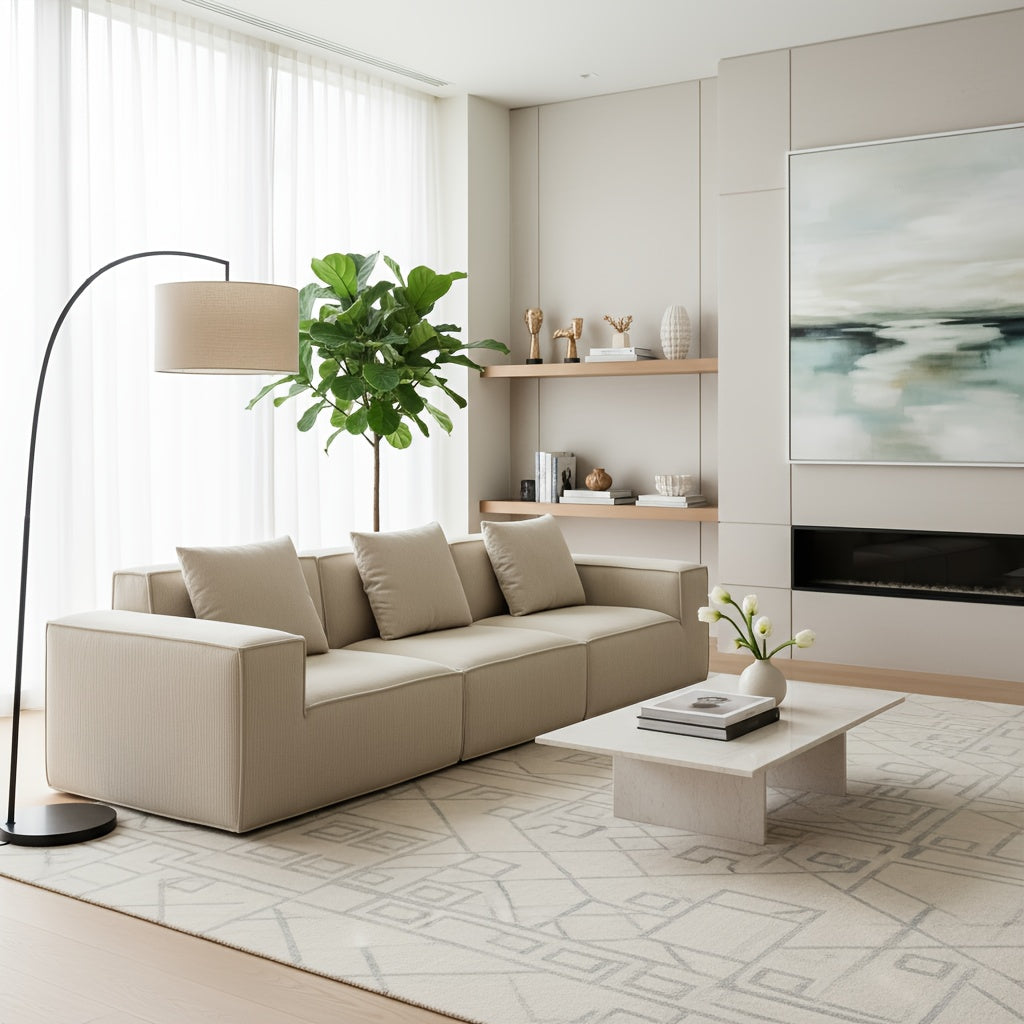 118-Inch Modular Sectional Sofa That Can Be Transformed Into an Oversized Sofa Bed. Comes with a Free Sofa Cover Set, Featuring Flexible Configurations And Soft Corduroy Velvet Fabric for a Three-Person Arrangement