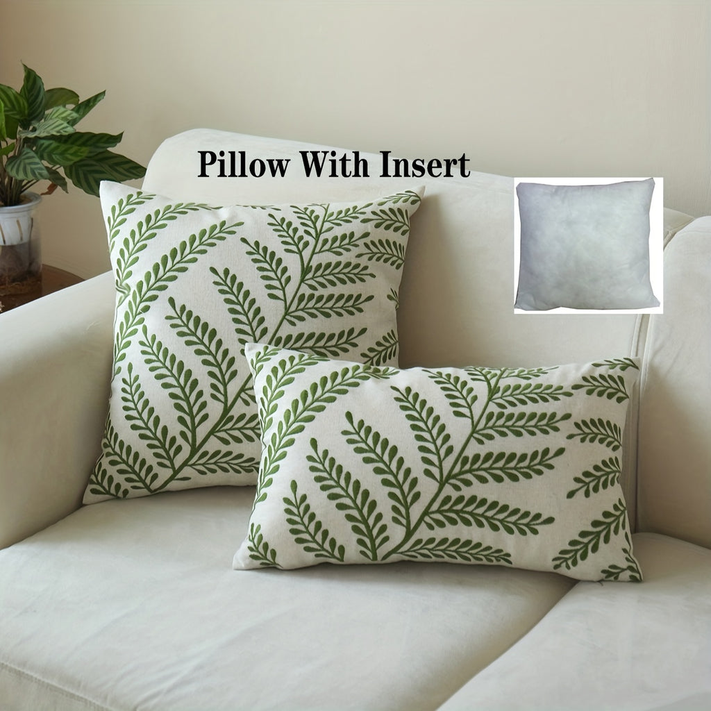 Leaf Embroidered Pillow Leaf Embroidered Throw Pillow | 1pc with Insert, 18*18in 20*12in, Rustic Style, Polyester Filling, Linen Cover, Four Seasons General Square Decorative Pillow Cushion, Suitable for Living Room, Bedroom, Couch Sofa, Home Decor