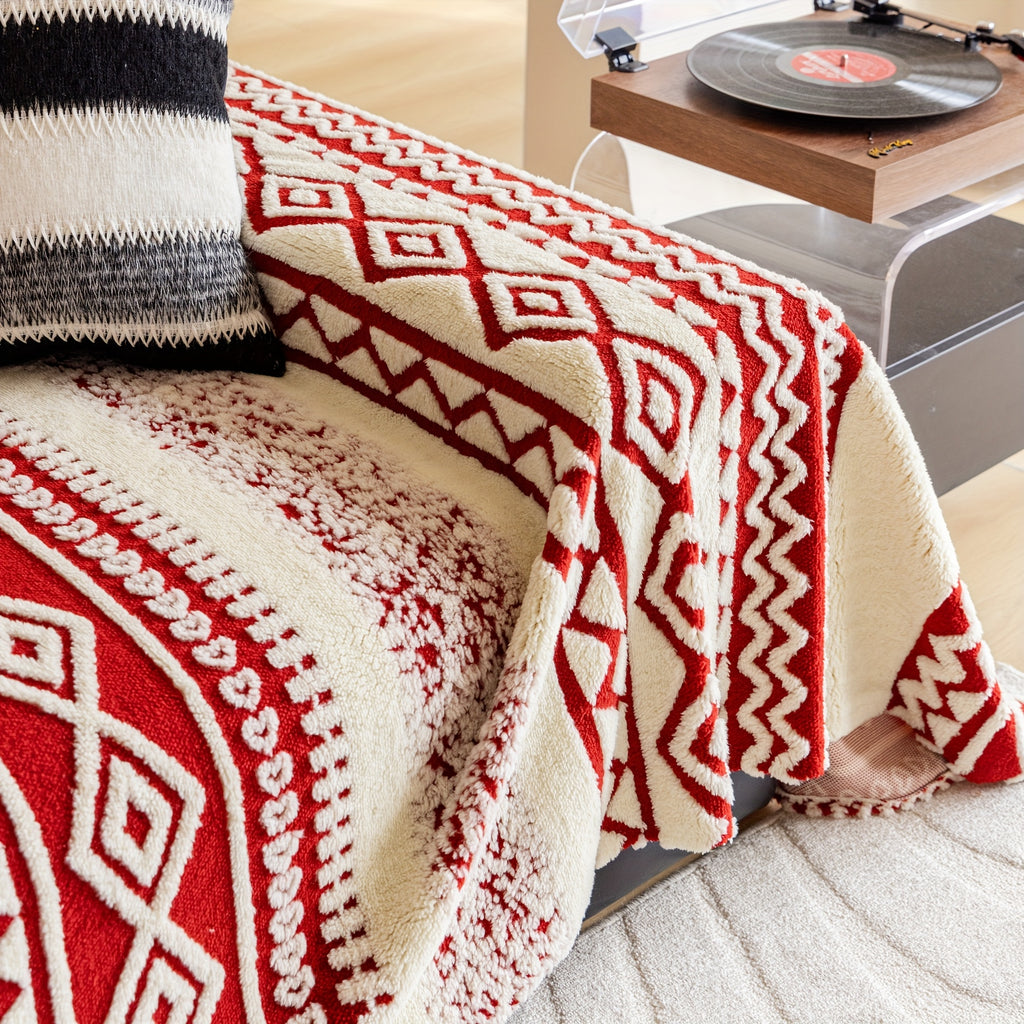 A Geometric Striped Sofa Cover in Bohemian Style, Pet-Friendly, Soft And Comfortable, Suitable for Decorating Bedrooms, Living Rooms, Offices, And Other Settings