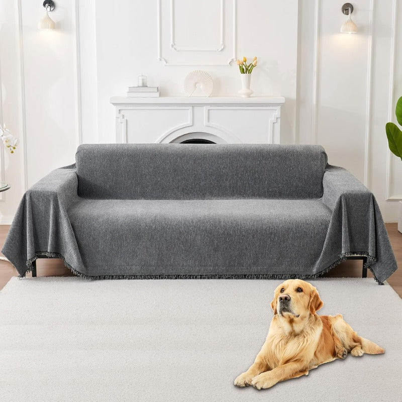 Compatible for 3-Seater, Single, Double, 4-Seater & Sofa Covers - Washable Bohemian Fringed Sectional Couch Cover Suitable for Dogs & Pets, Soft Furniture Protector Cover for Living Room, Fits Most Sofas