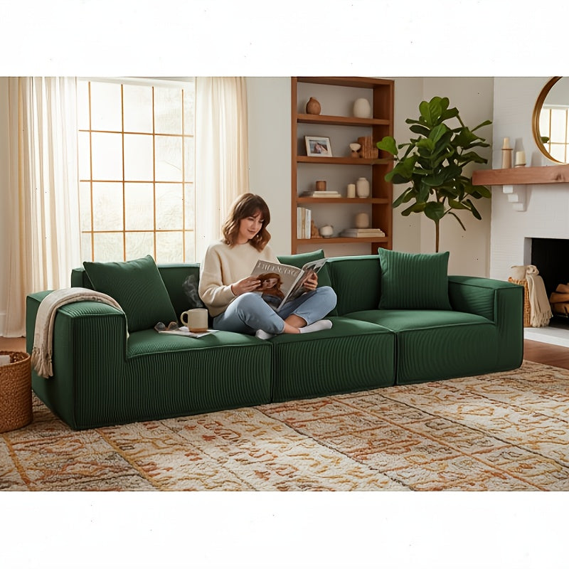118-Inch Modular Sectional Sofa That Can Be Transformed Into an Oversized Sofa Bed. Comes with a Free Sofa Cover Set, Featuring Flexible Configurations And Soft Corduroy Velvet Fabric for a Three-Person Arrangement