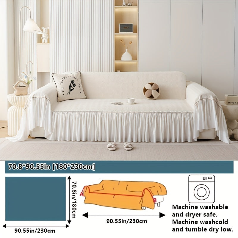 1pc of Creamy Soft And Comfortable Sofa Towel, Nordic Easy Modern Style Chenille Four Seasons Universal Solid Color Sofa Cover Blanket, Diamond Lattice Traditional Geometric Pattern, French Skirt Lace Edge Design, Non-Slip, Suitable for Bedroom