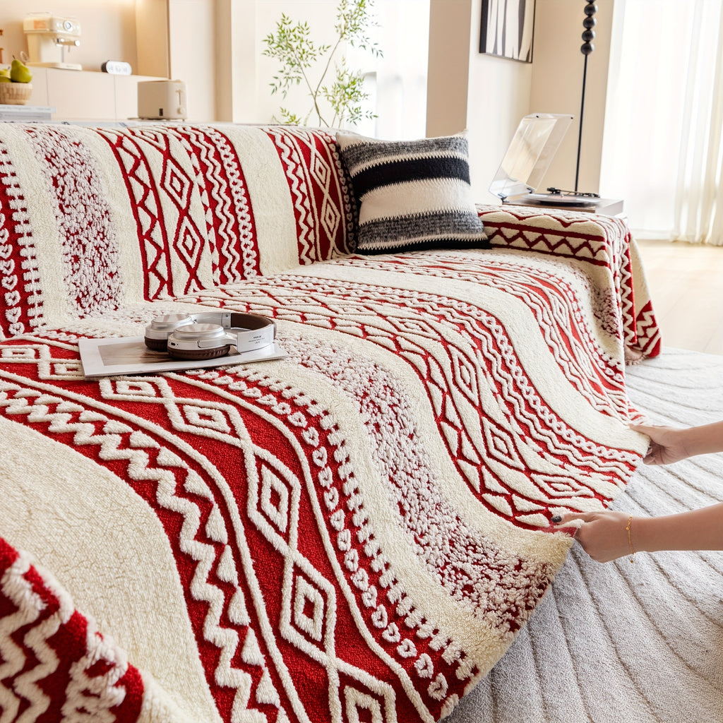 A Geometric Striped Sofa Cover in Bohemian Style, Pet-Friendly, Soft And Comfortable, Suitable for Decorating Bedrooms, Living Rooms, Offices, And Other Settings