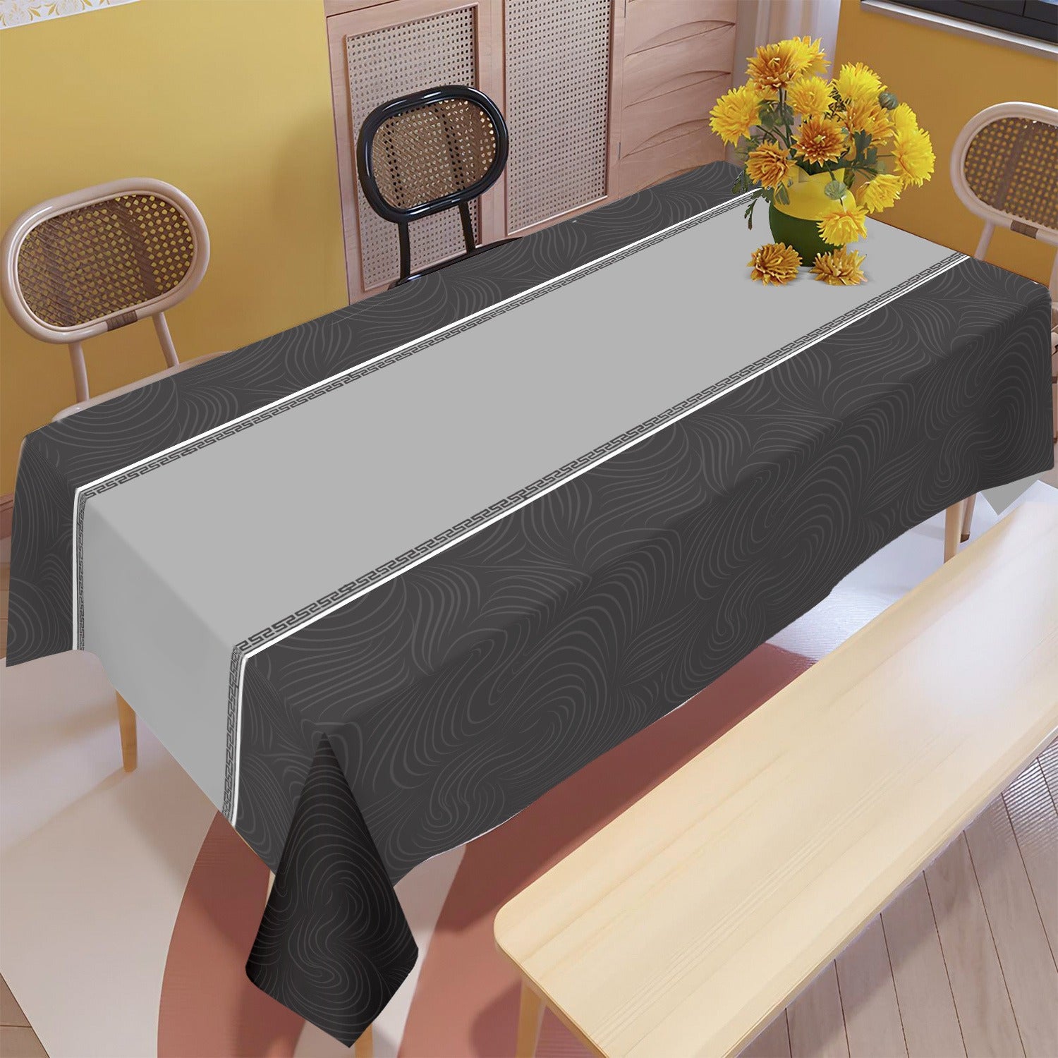 1pc Modern Minimalist Ripple Tablecloth | Elegant Design, Rectangular, Polyester, Easy-Clean, Durable, Suitable for All-Season Use, Neutral Color, Fits Dining Table, Ideal for Christmas, Valentines, New Year Decor