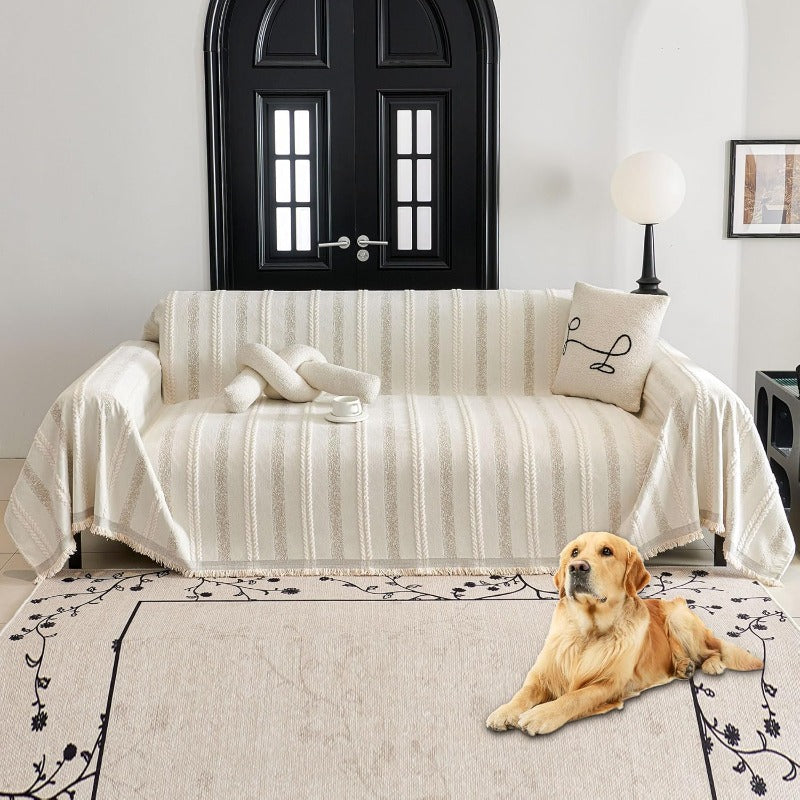 Non-Slip Sofa Cover Compatible for Dogs & Pet Furniture Protector - Cream White Chenille Jacquard Sofa Cushion Cover, Hand Washable Oversized Couch Slipcover for 2\u002F3-Seater Sofas (71\