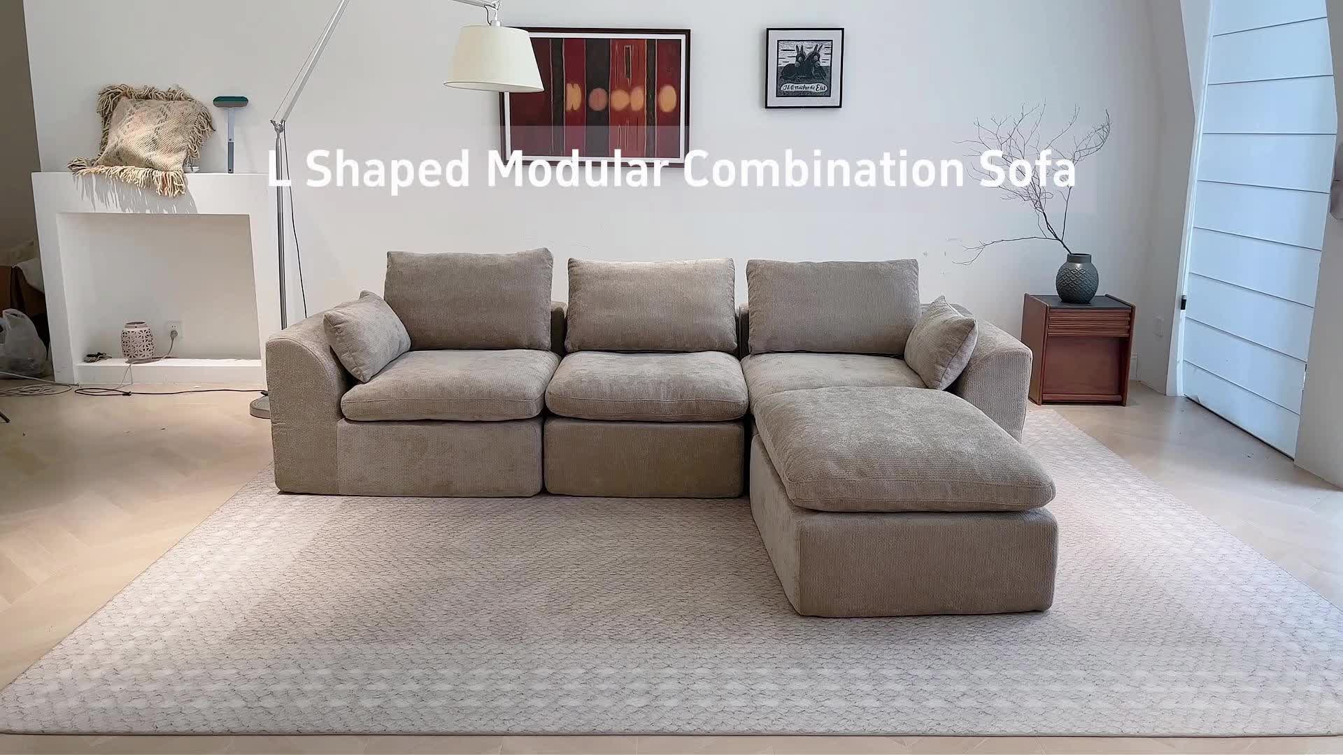 Boneless Sectional Couch Cloud Sofa With Ottoman, Modular Memory Foam Couches For Living Room, Large L Shaped Modern 3 Seater Floor Sofa Set, No Assembly, Comfy Deep Seats | Adjustable Backrest, Deep Seat, High-Resilience Foam