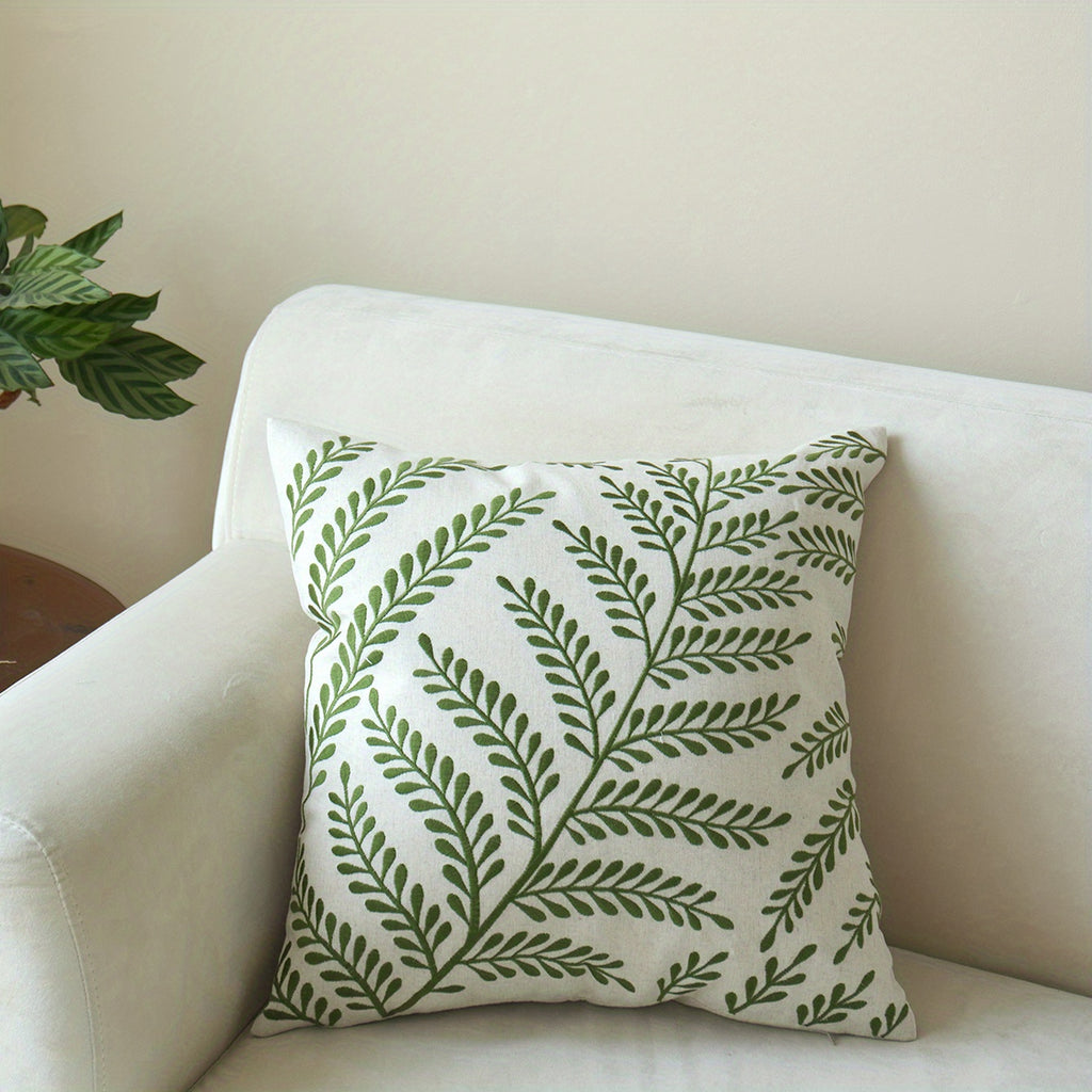 Leaf Embroidered Pillow Leaf Embroidered Throw Pillow | 1pc with Insert, 18*18in 20*12in, Rustic Style, Polyester Filling, Linen Cover, Four Seasons General Square Decorative Pillow Cushion, Suitable for Living Room, Bedroom, Couch Sofa, Home Decor