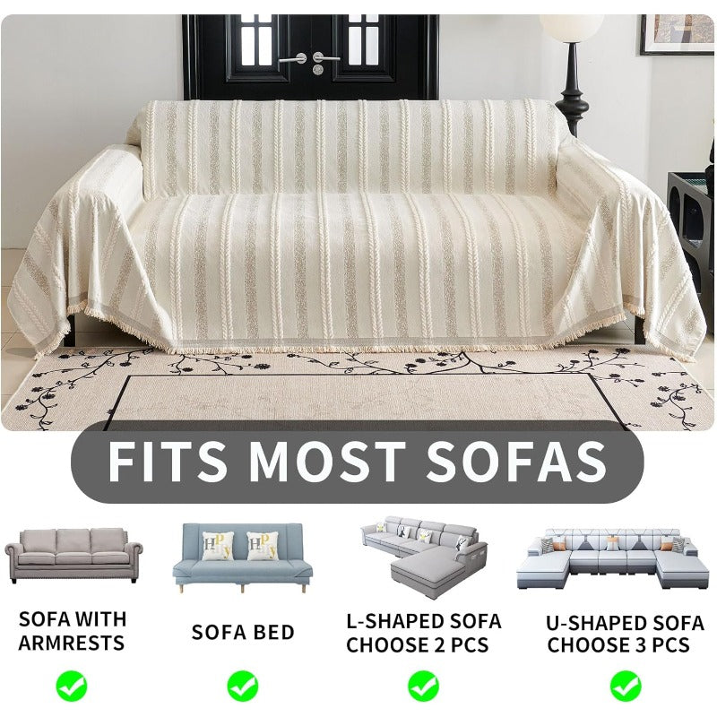 Non-Slip Sofa Cover Compatible for Dogs & Pet Furniture Protector - Cream White Chenille Jacquard Sofa Cushion Cover, Hand Washable Oversized Couch Slipcover for 2\u002F3-Seater Sofas (71\